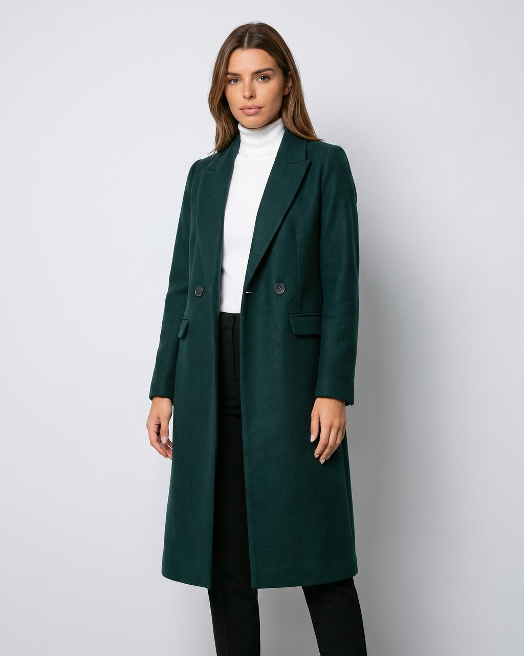 Cappotto Lungo Monopetto Verde