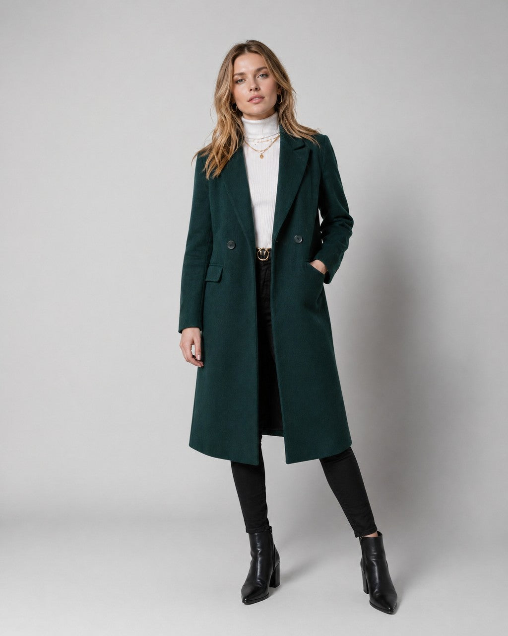 Cappotto Lungo Monopetto Verde