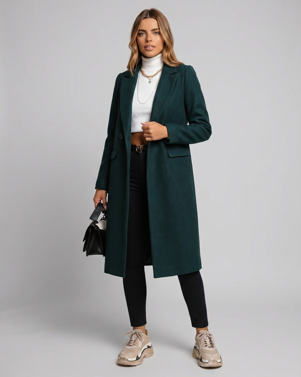Cappotto Lungo Monopetto Verde