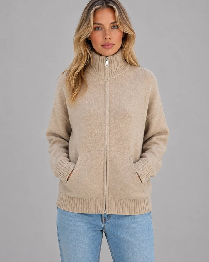 Cardigan con Zip e Collo Alto