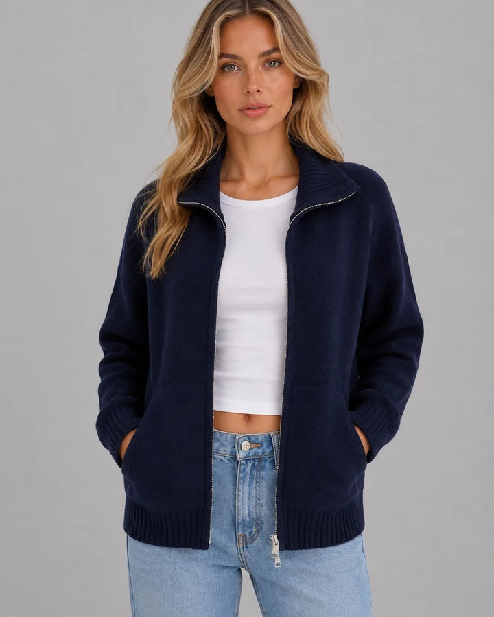 Cardigan con Zip e Collo Alto