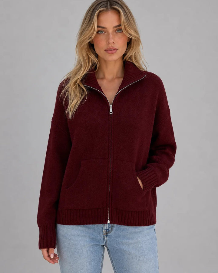 Cardigan con Zip e Collo Alto