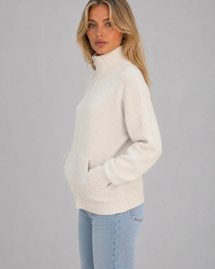 Cardigan con Zip e Collo Alto