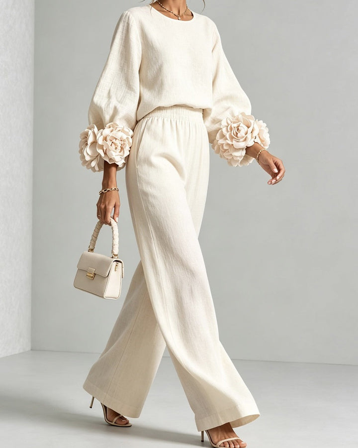 Completo Pantalone con Fiori Applicati