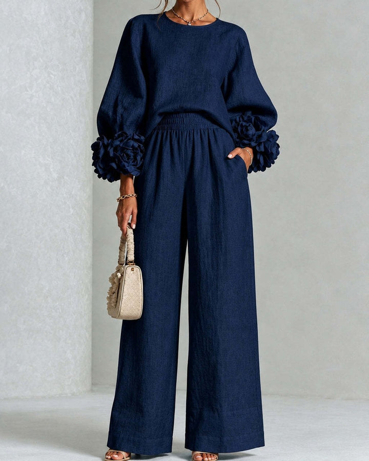 Completo Pantalone con Fiori Applicati