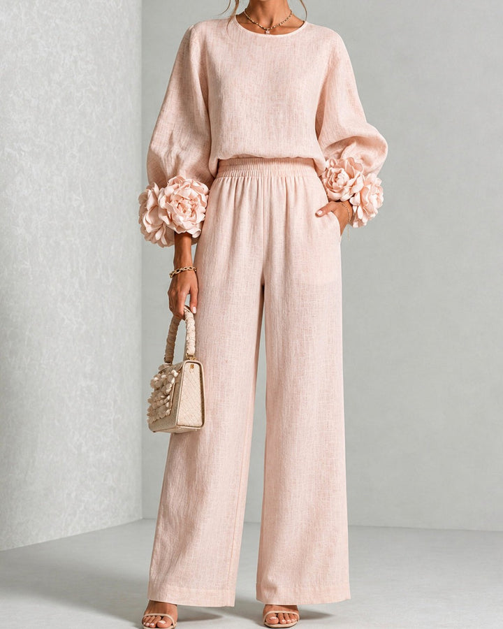 Completo Pantalone con Fiori Applicati
