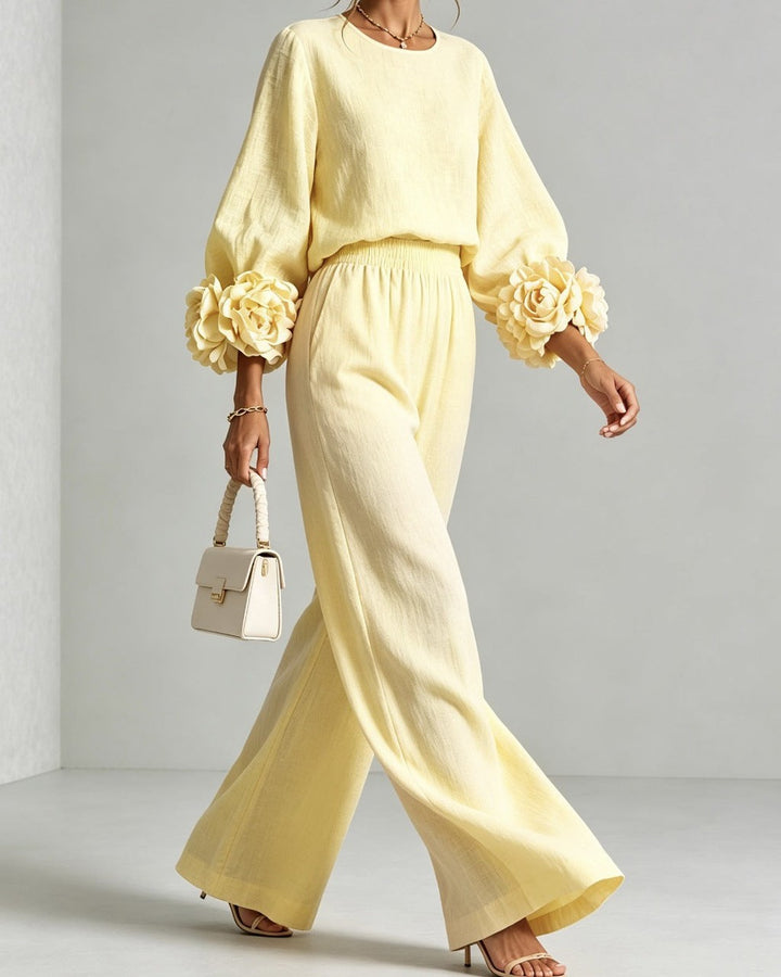 Completo Pantalone con Fiori Applicati