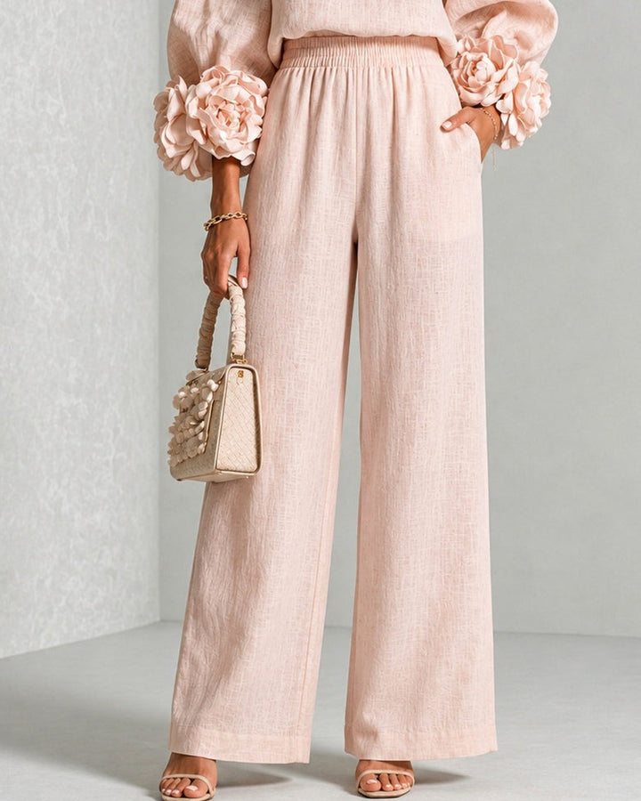 Completo Pantalone con Fiori Applicati