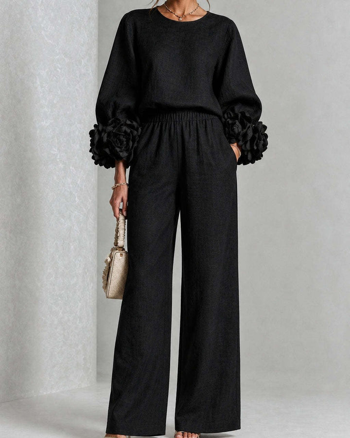 Completo Pantalone con Fiori Applicati