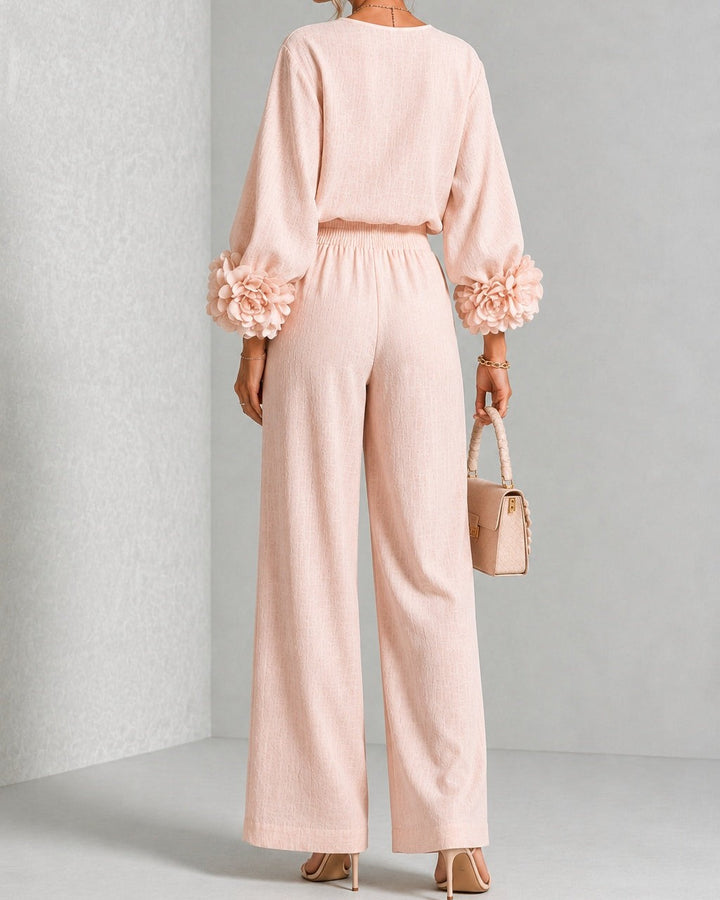 Completo Pantalone con Fiori Applicati