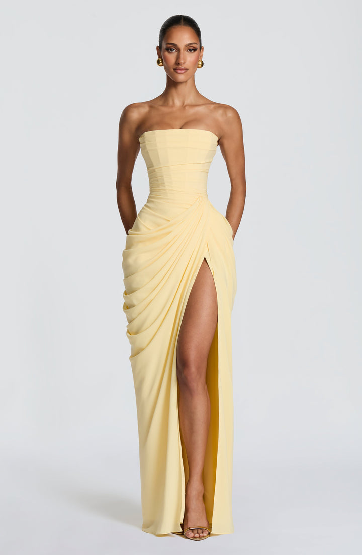 Abito Lungo a Bustier con Spacco