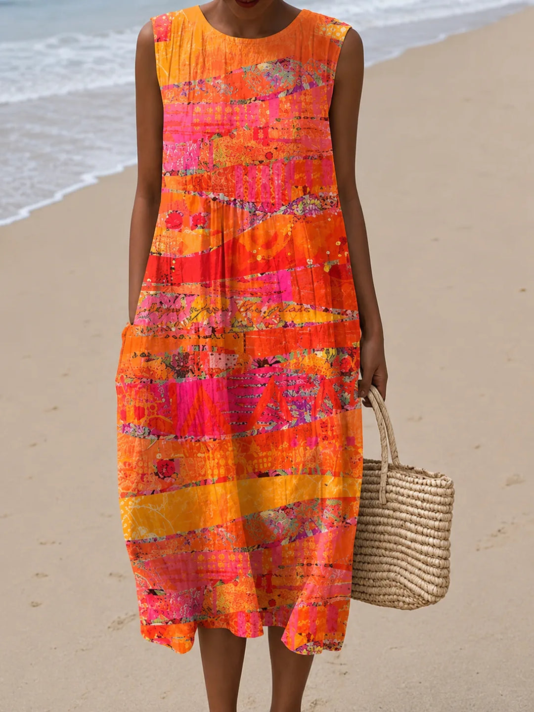 Abito Midi Stampa Patchwork