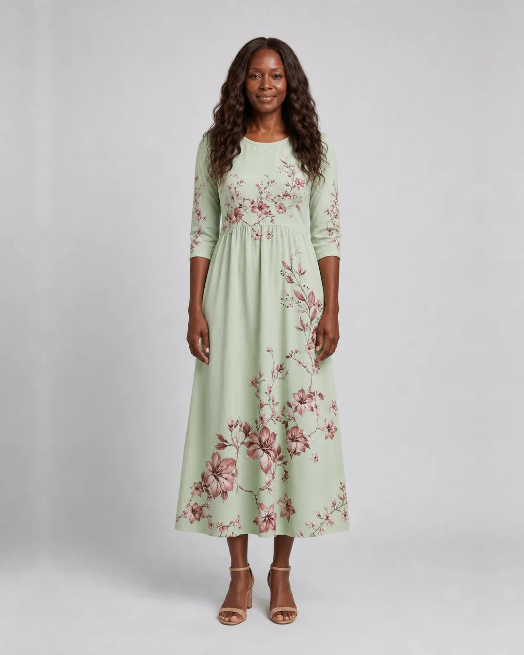 Vestito Midi Verde a Fiori