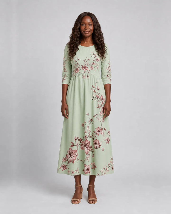 Vestito Midi Verde a Fiori