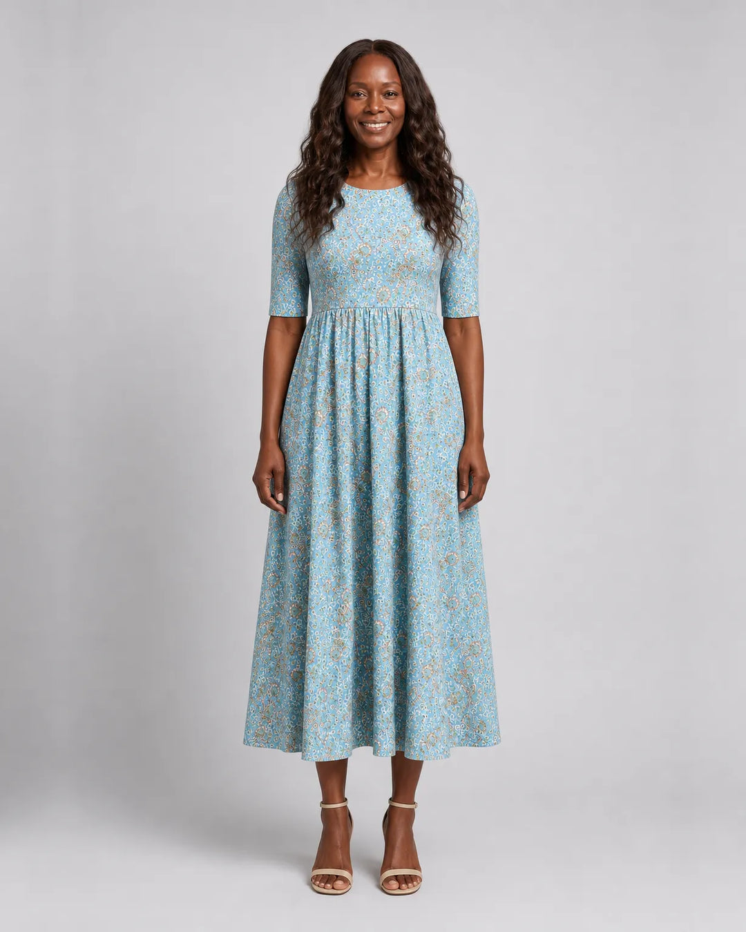 Vestito Lungo Azzurro Floreale