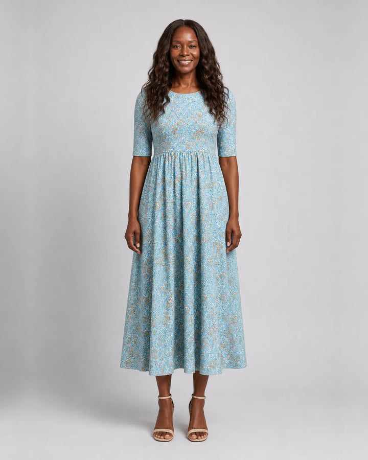 Vestito Lungo Azzurro Floreale