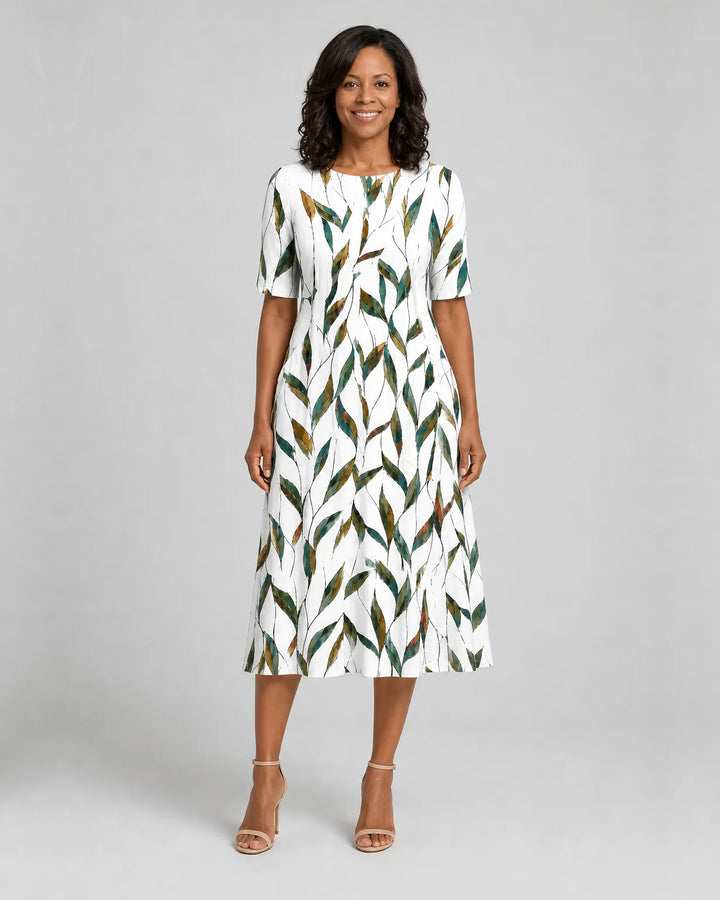 Vestito Midi a Foglie Verdi