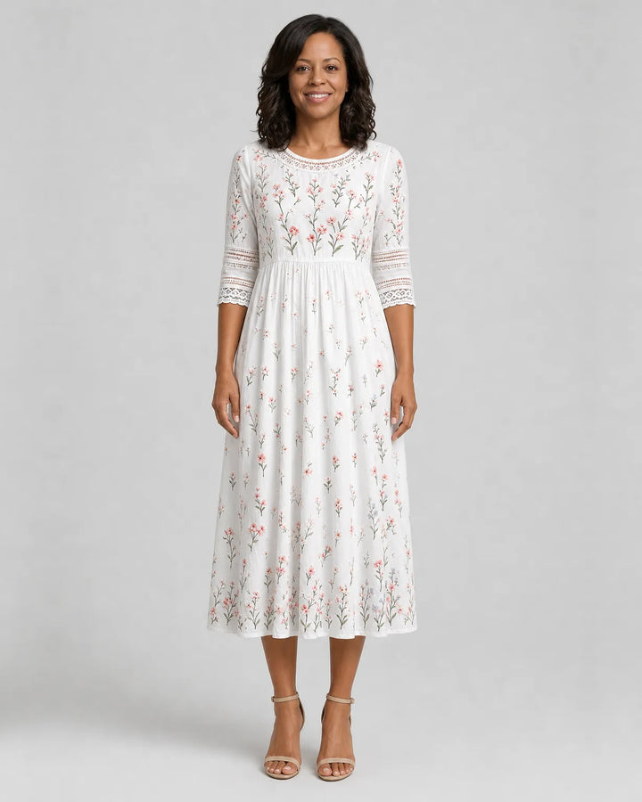 Abito Midi Floreale con Inserti