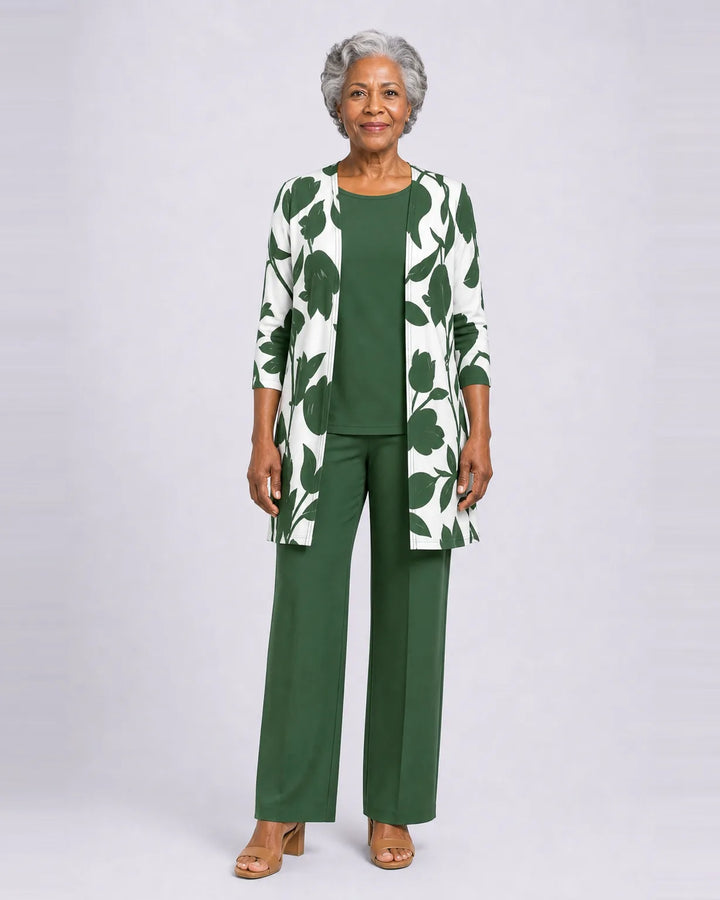Completo Elegante con Cardigan a Fiori