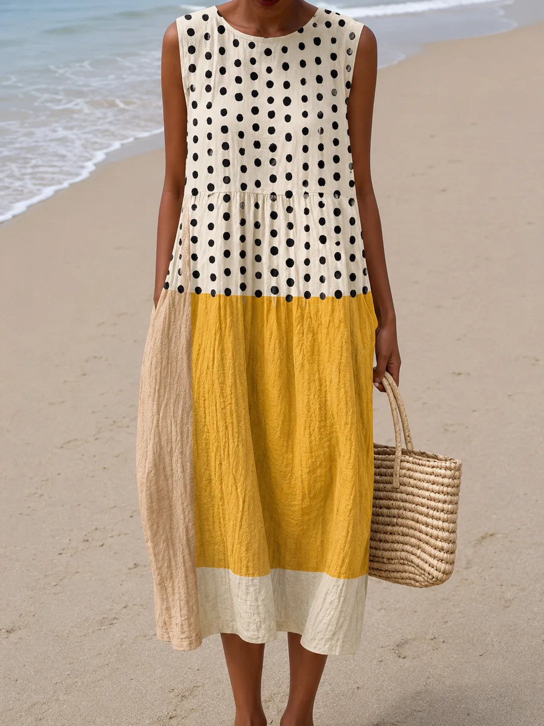 Abito Midi a Pois Colorblock