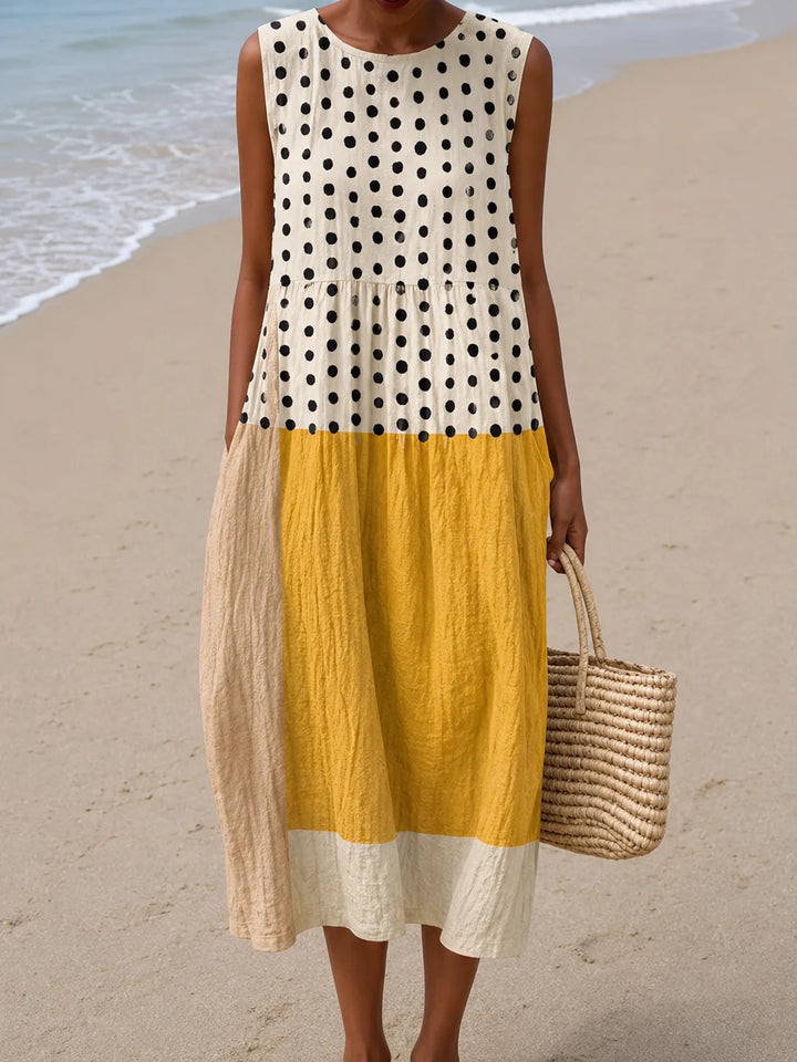 Abito Midi a Pois Colorblock