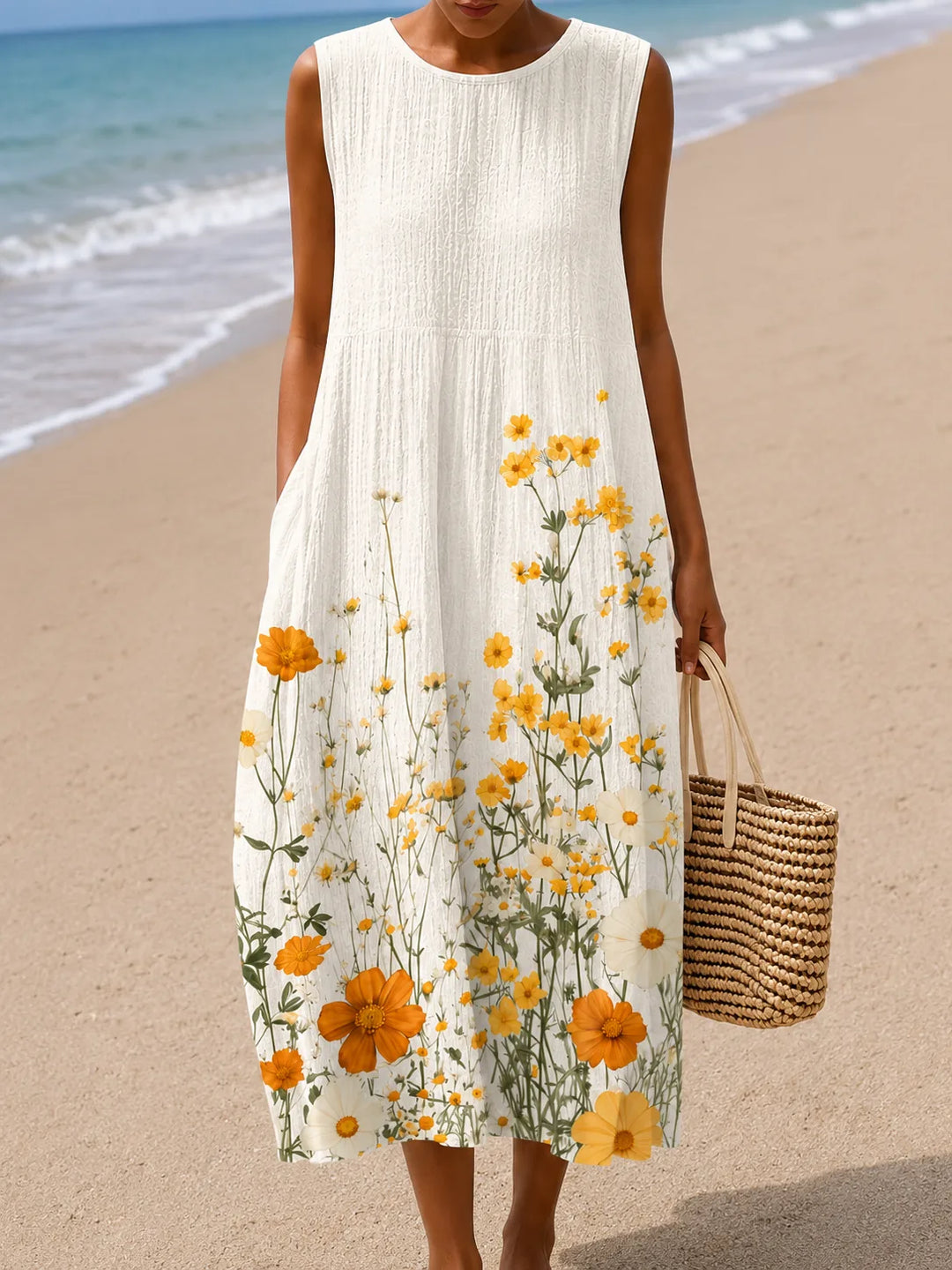 Vestito Midi Floreale con Tasche
