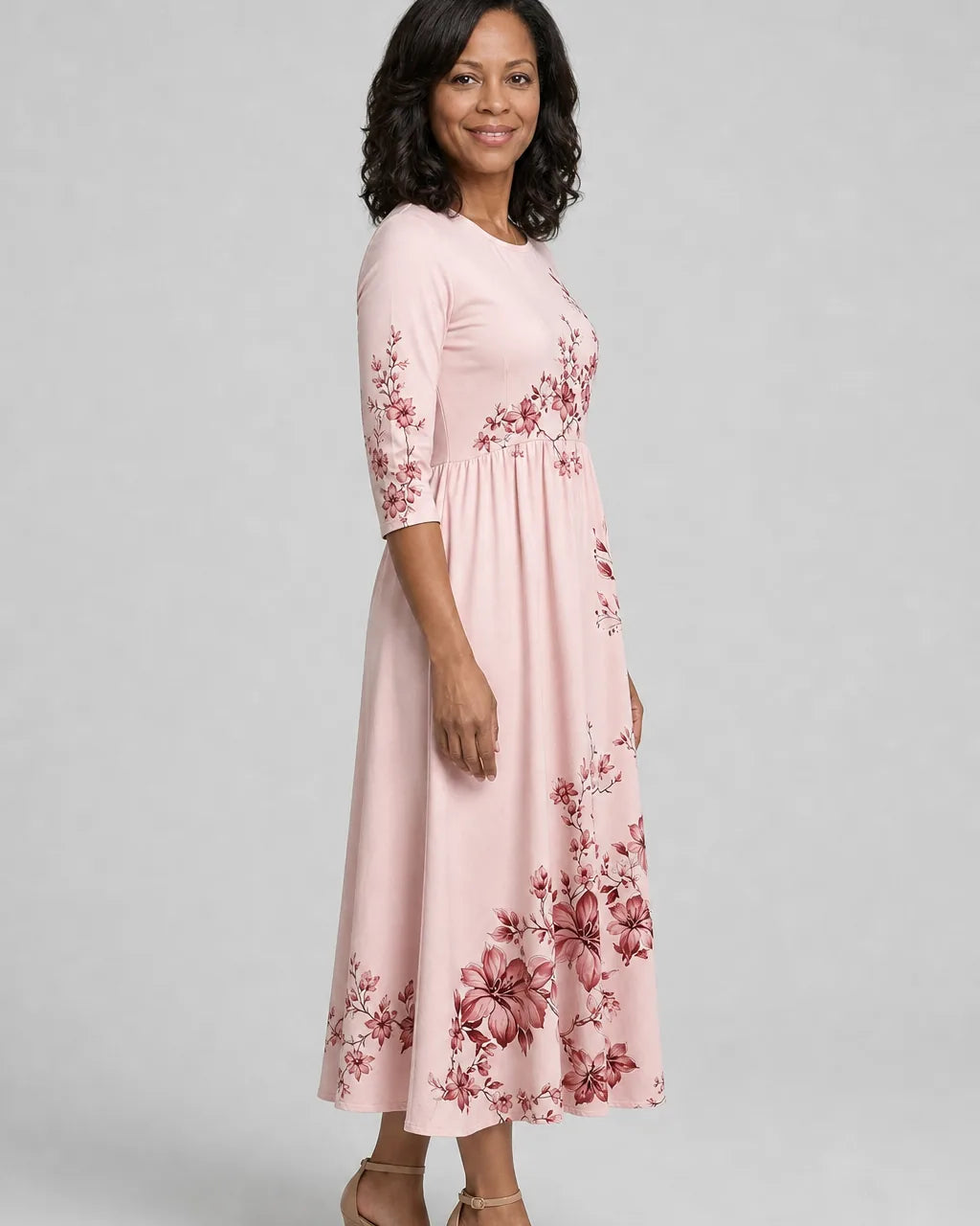 Abito Midi Floreale Rosa