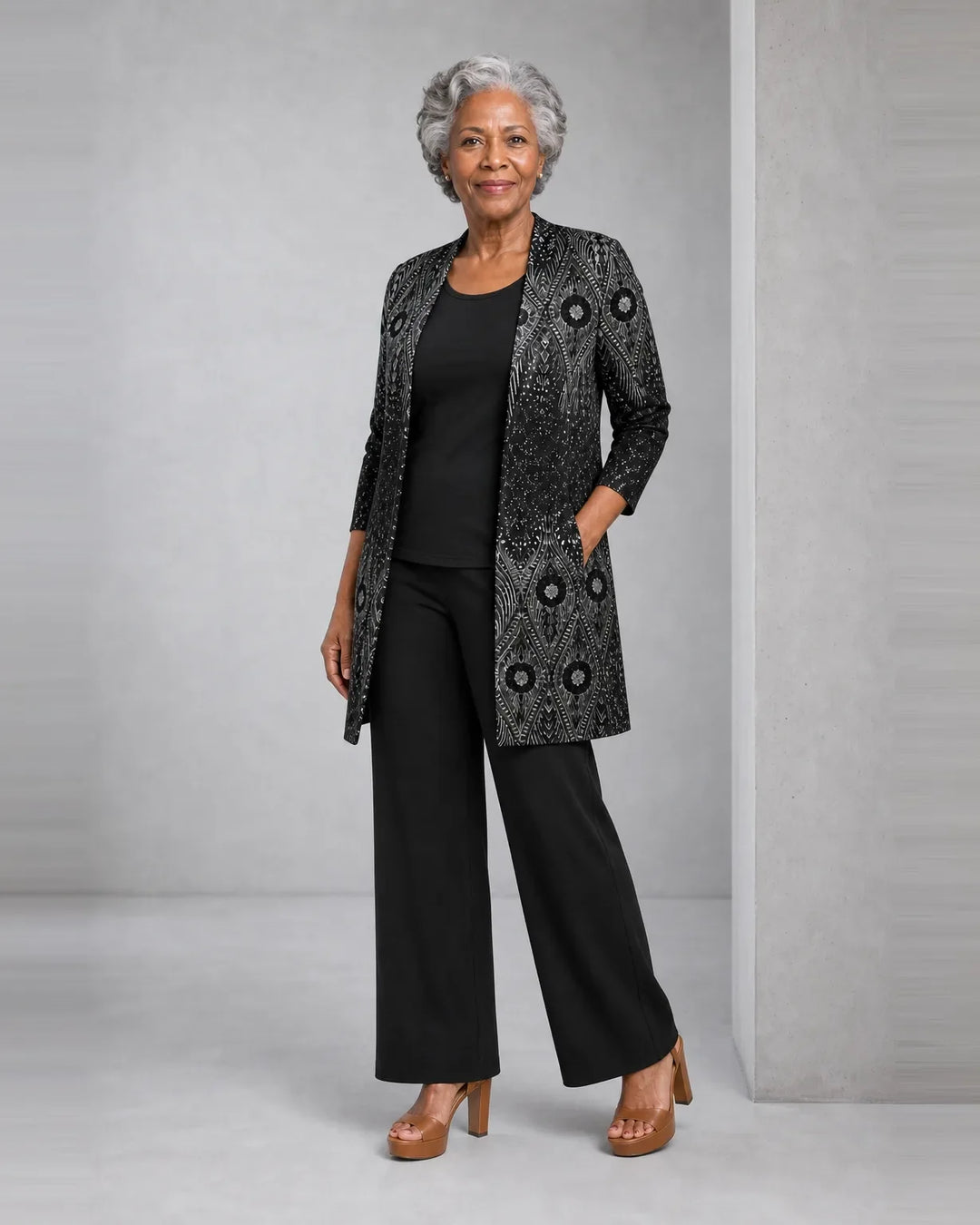 Completo Tre Pezzi con Cardigan Stampato
