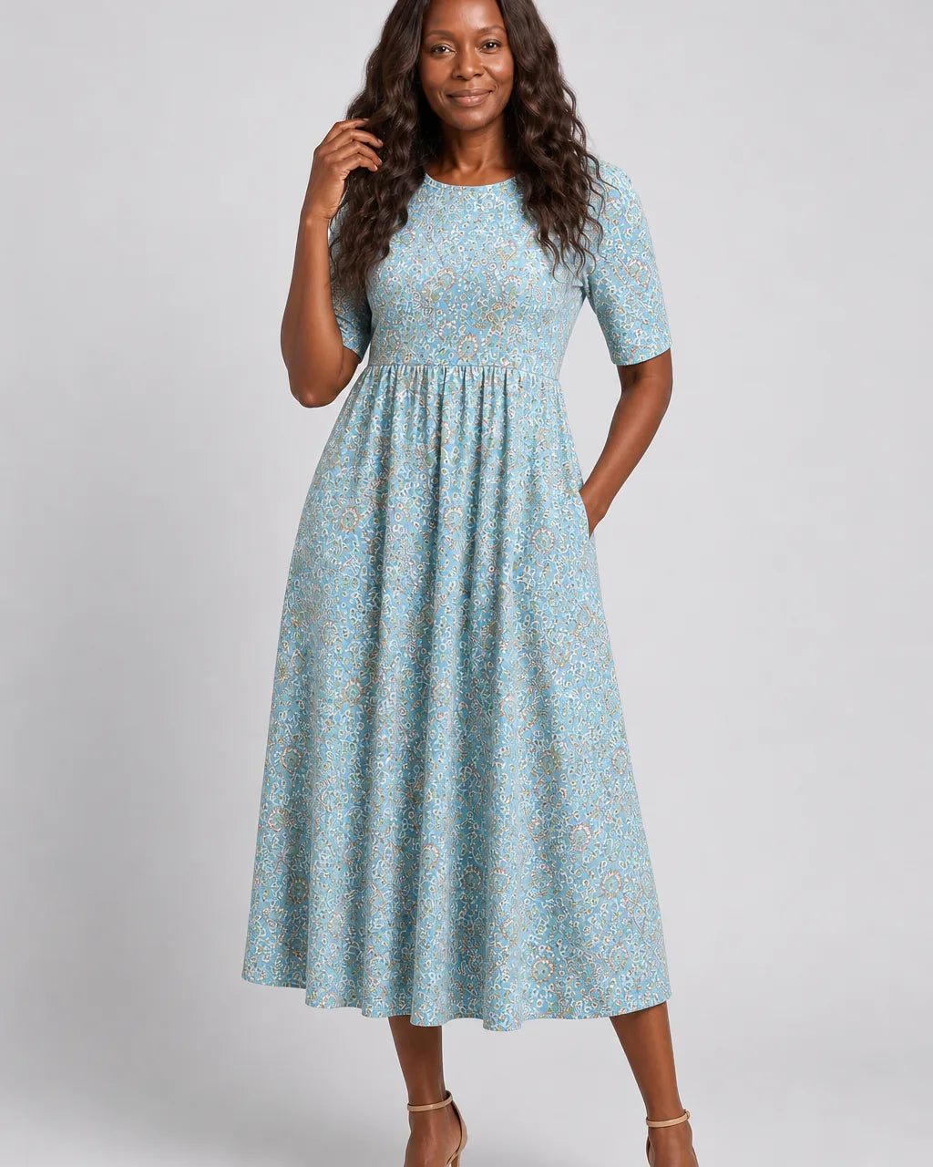 Vestito Lungo Azzurro Floreale