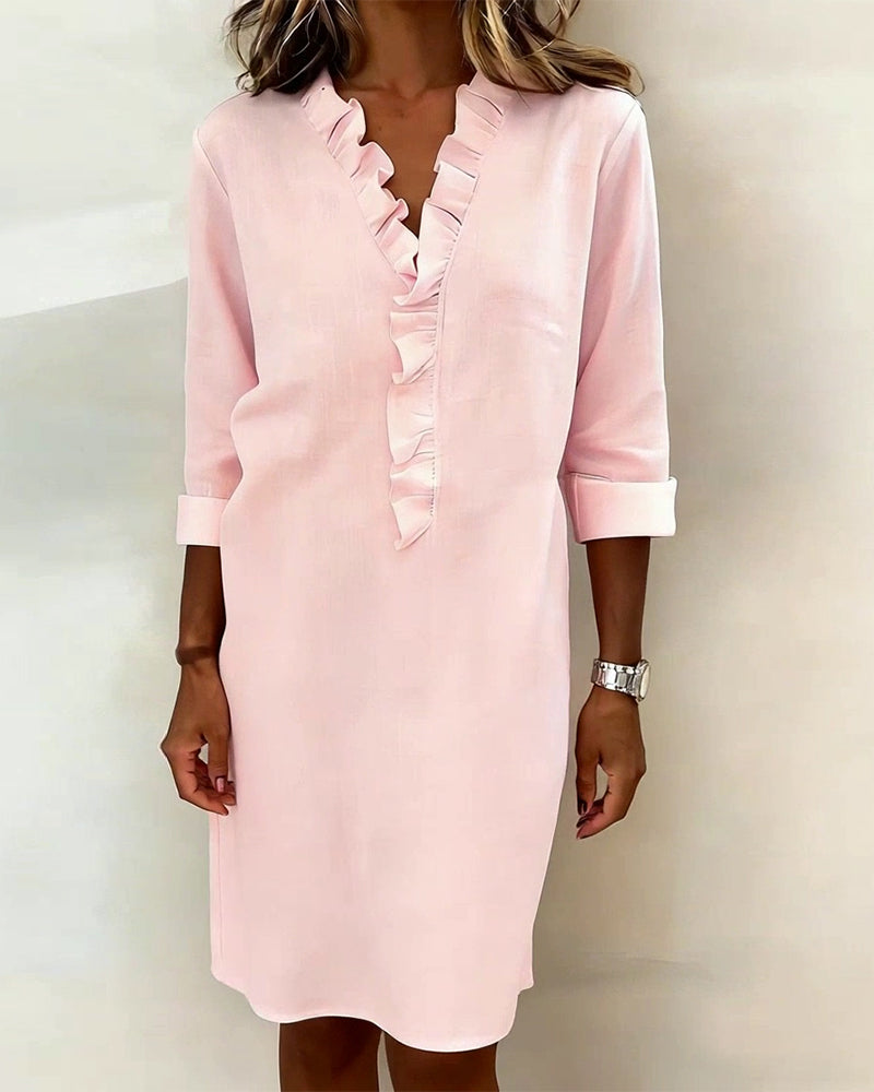 Vestito Midi con Scollo a Volant