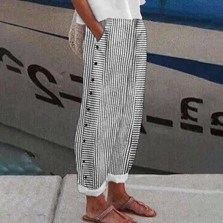 Pantaloni a Righe con Bottoni