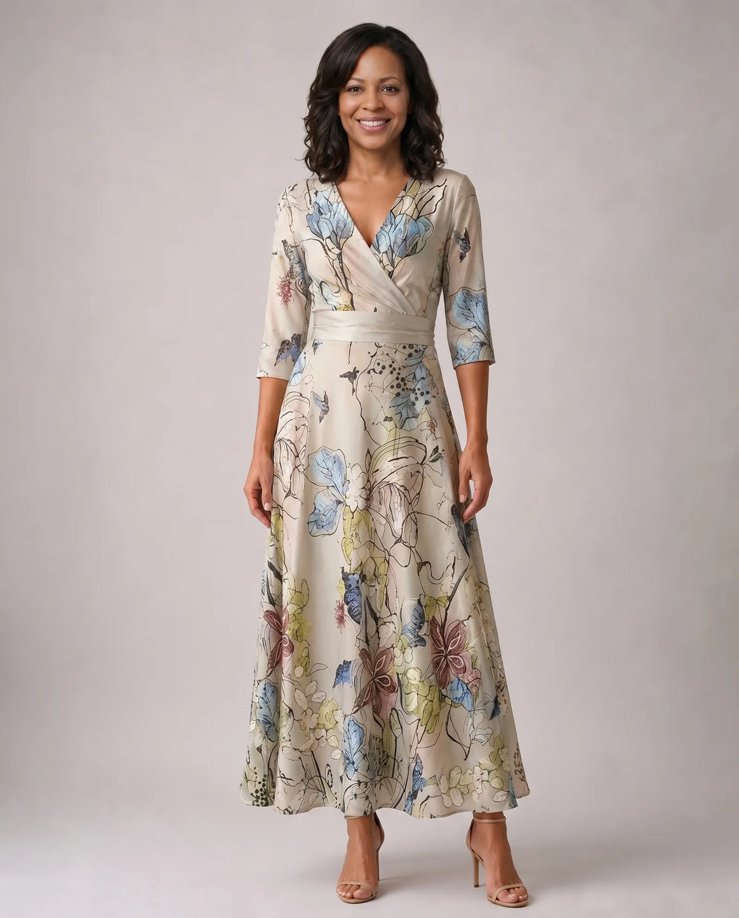 Vestito Lungo a Fiori con Cintura