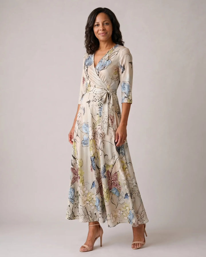 Vestito Lungo a Fiori con Cintura