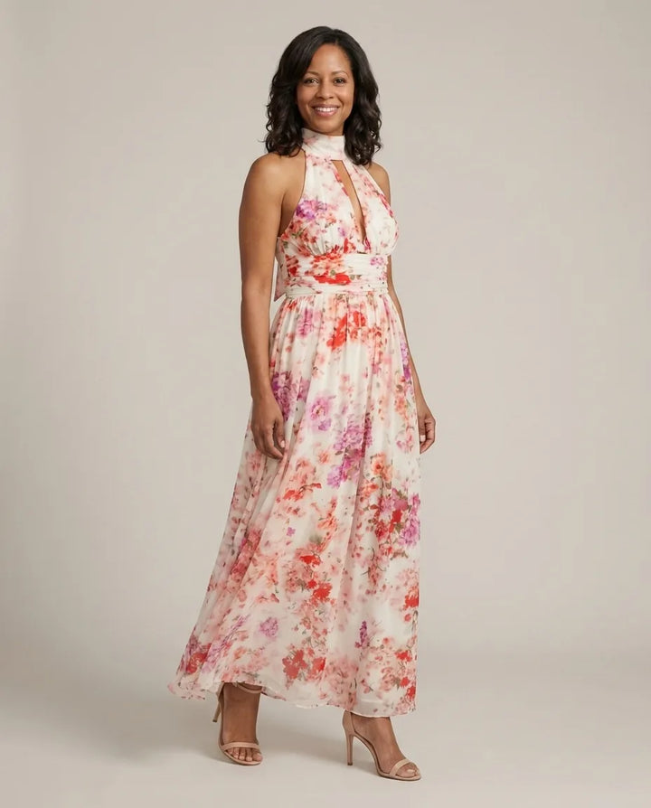 Vestito Lungo Floreale con Cut-Out