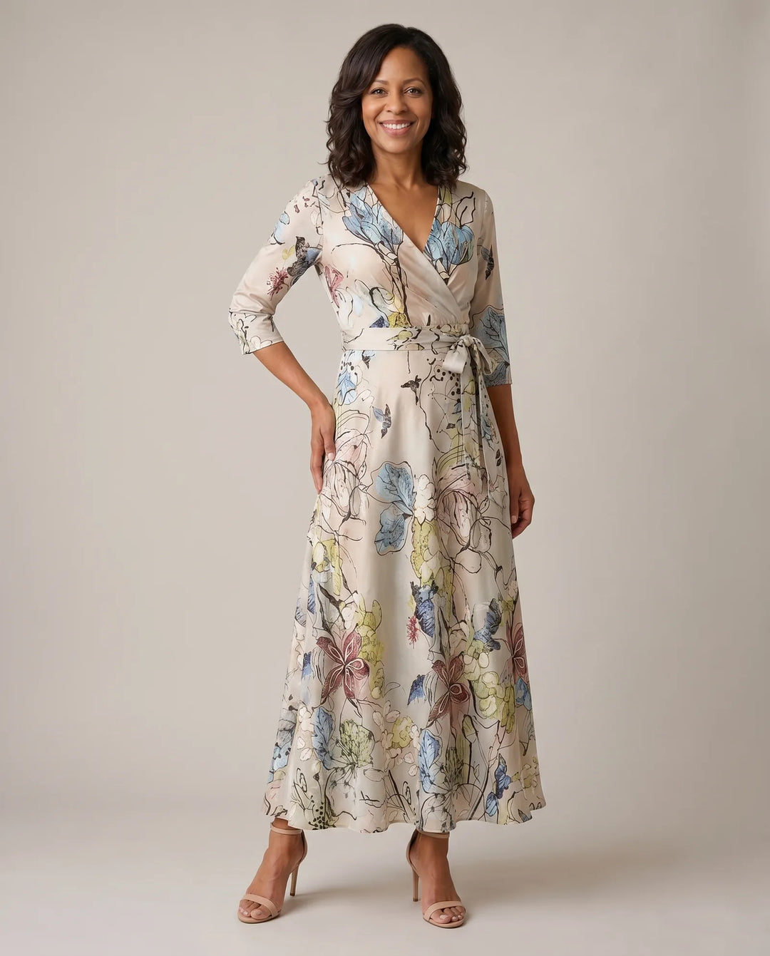 Vestito Lungo a Fiori con Cintura