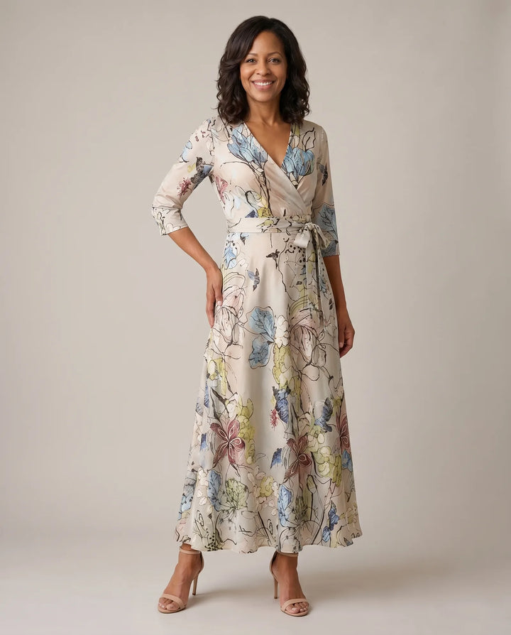 Vestito Lungo a Fiori con Cintura