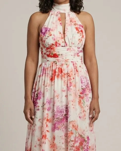 Vestito Lungo Floreale con Cut-Out