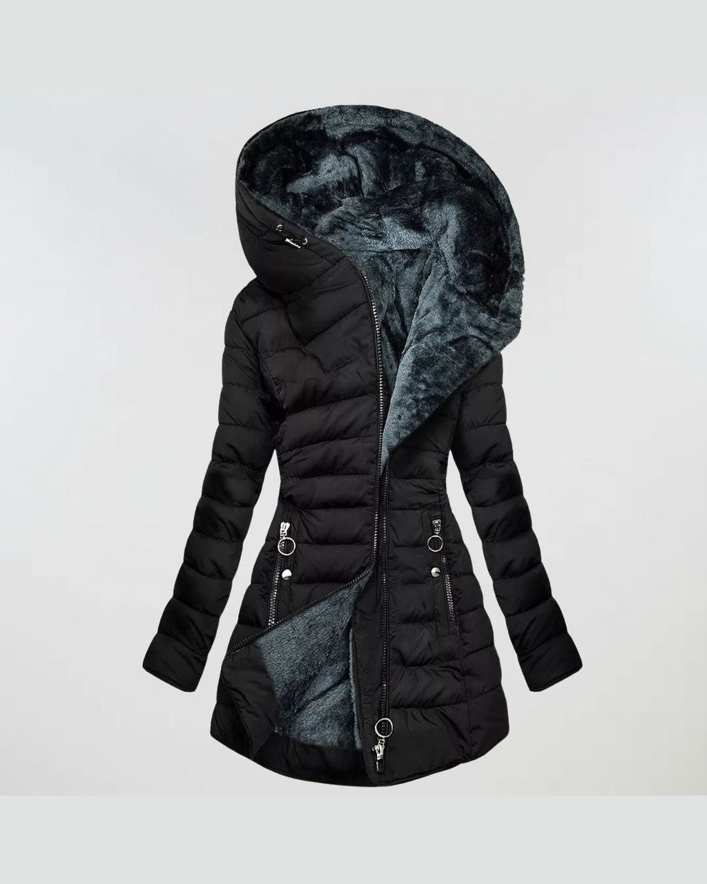 Giacca Lunga Avvitata con Cappuccio