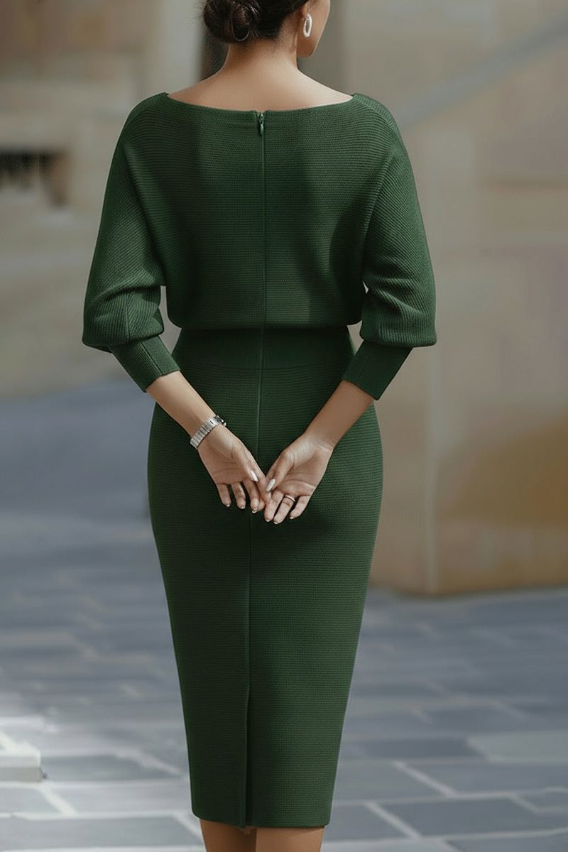 Abito Midi con Scollo Drappeggiato