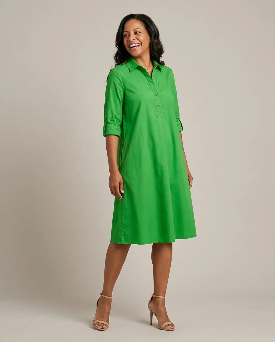 Abito Midi Verde Stile Camicia