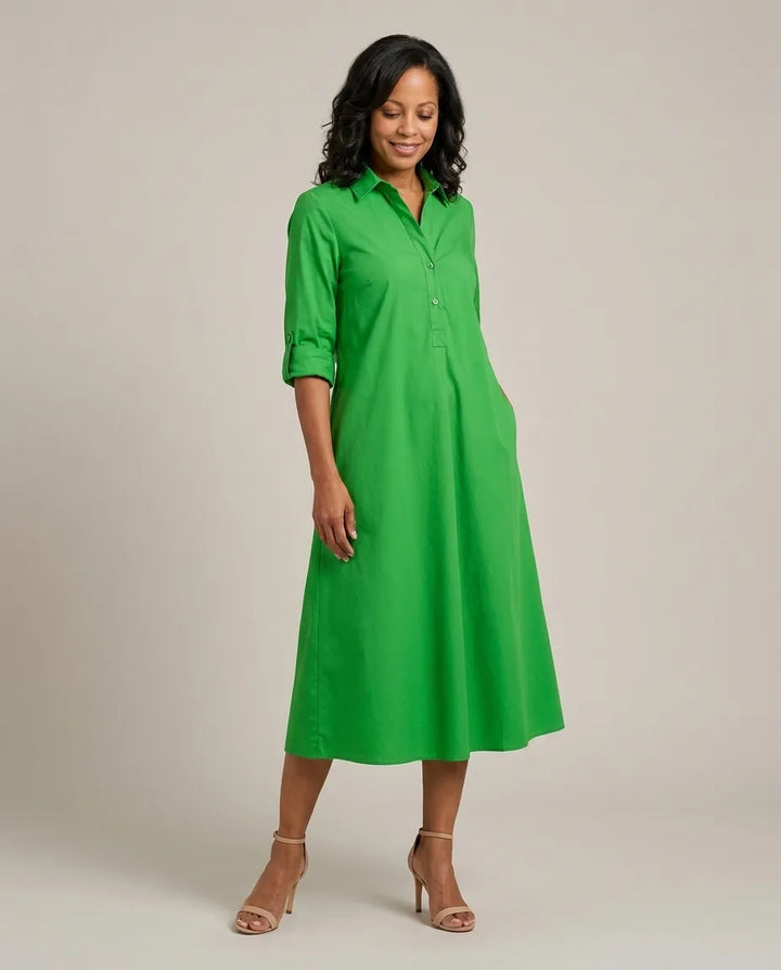 Abito Midi Verde Stile Camicia