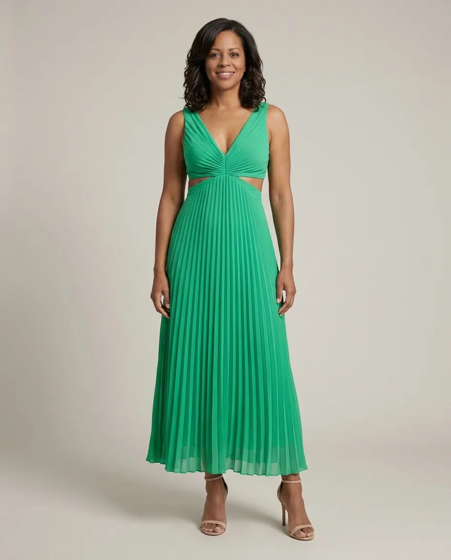 Abito Midi Plissettato con Cut-Out