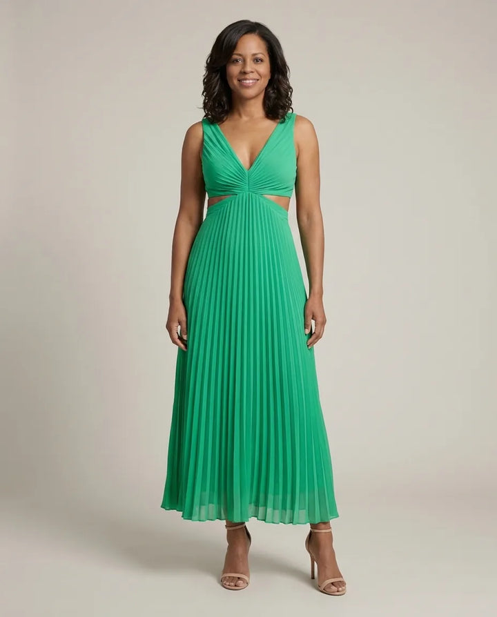 Abito Midi Plissettato con Cut-Out