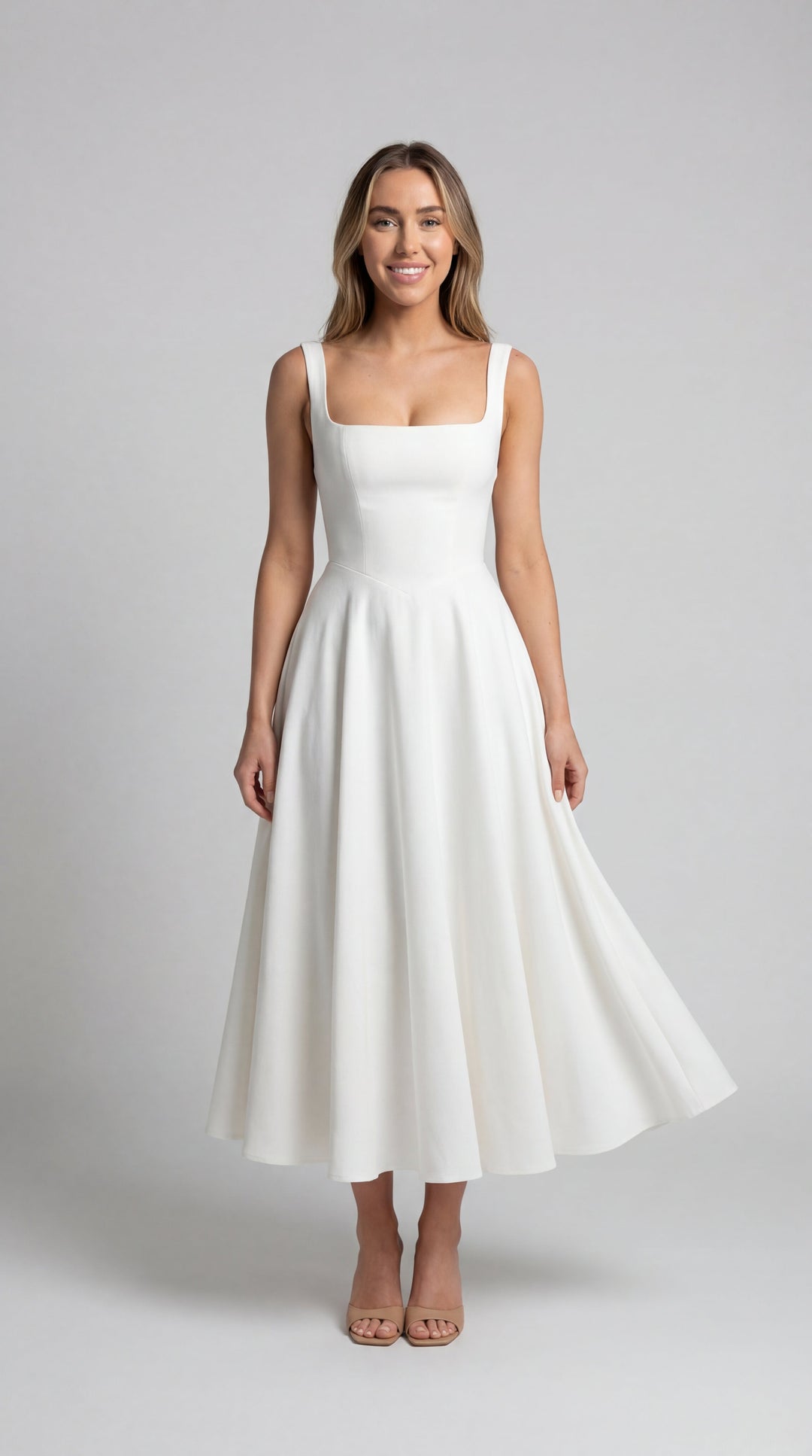 Abito Midi con Scollo Quadrato