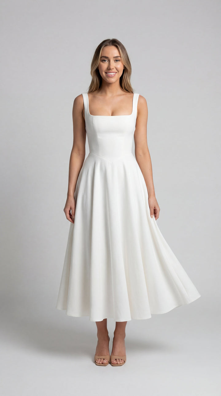 Abito Midi con Scollo Quadrato