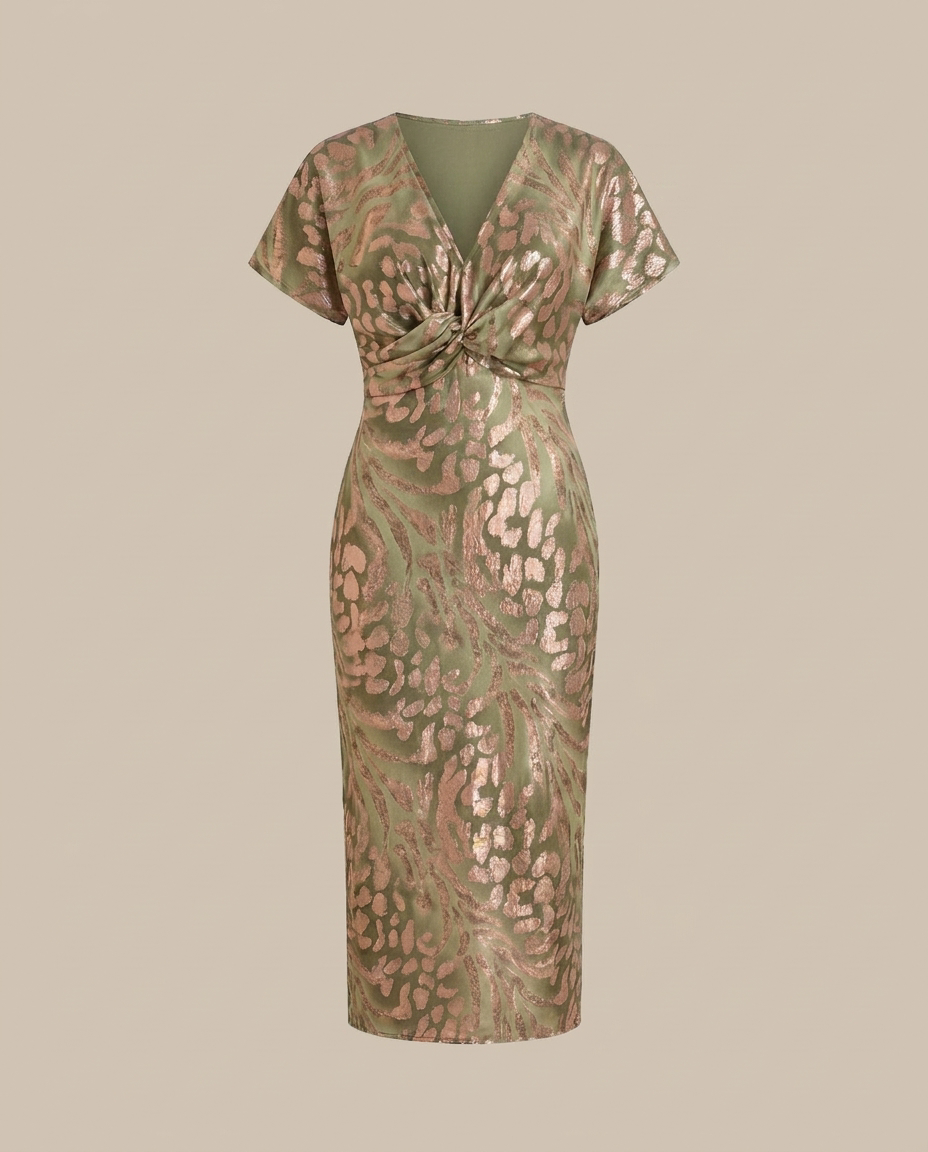 Abito Midi Animalier con Nodo