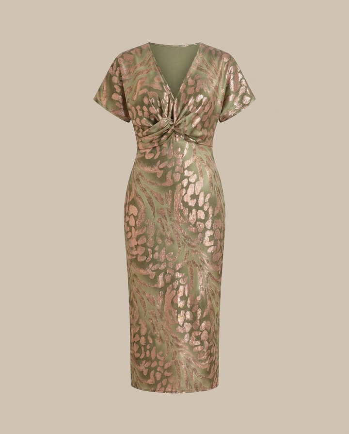 Abito Midi Animalier con Nodo
