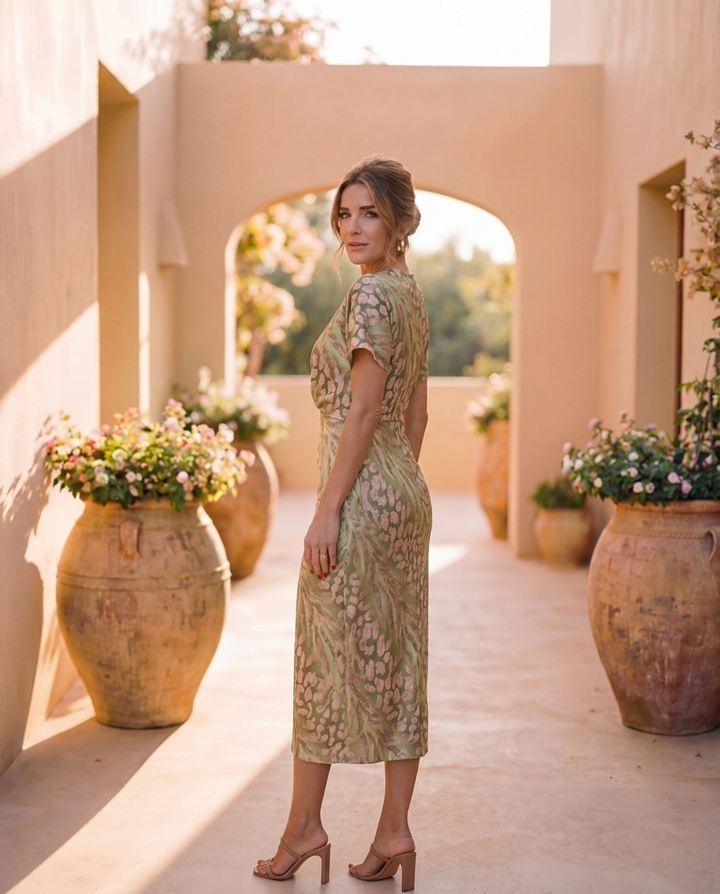 Abito Midi Animalier con Nodo