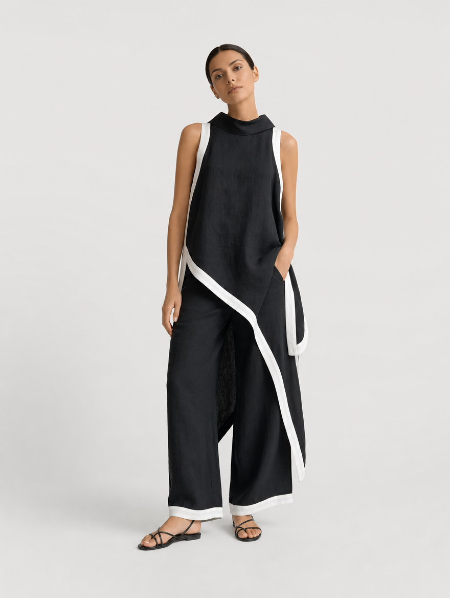 Completo Pantalone con Bordo a Contrasto