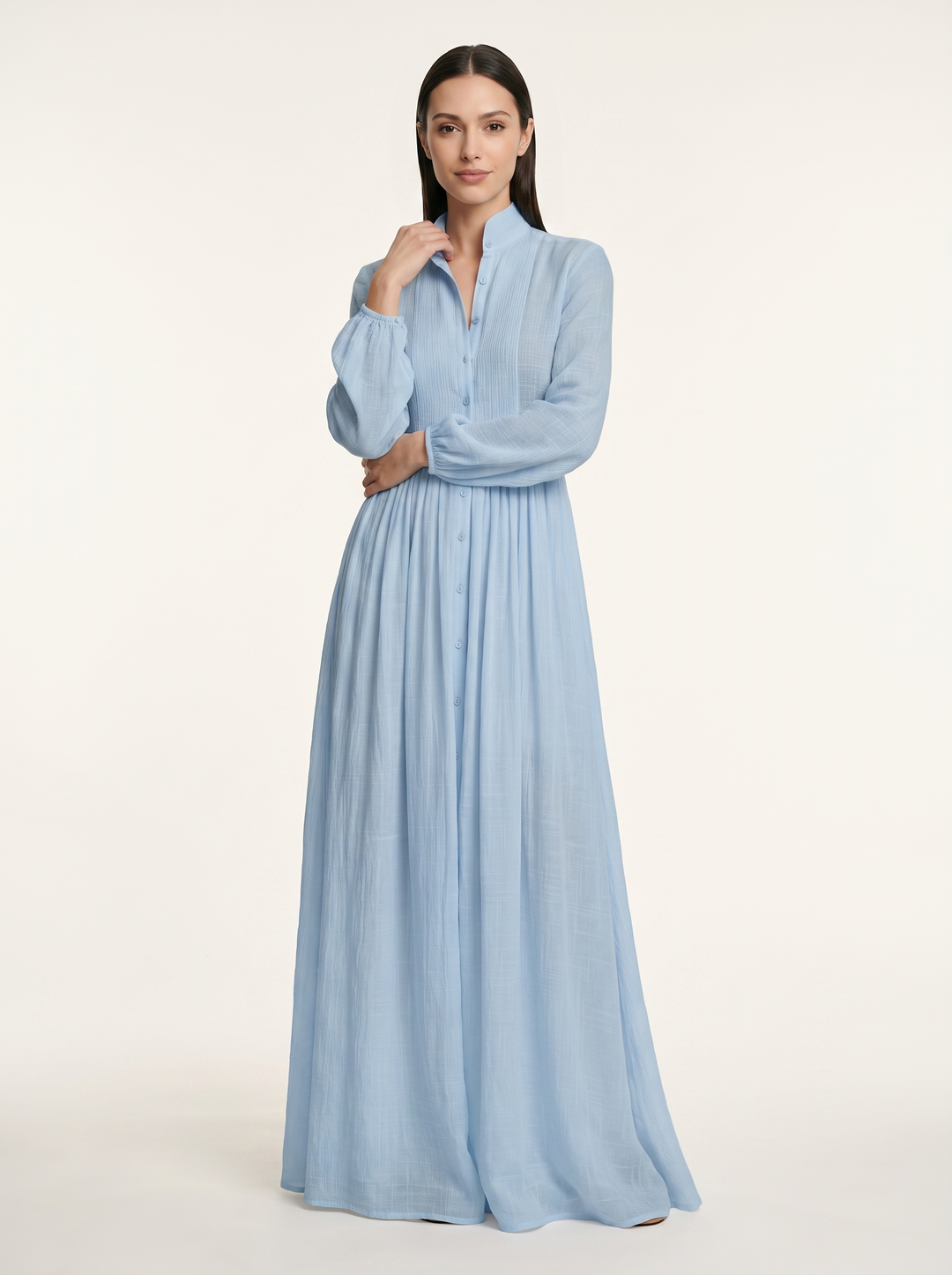 Abito Lungo Elegante con Collo alla Coreana